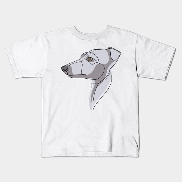 Whippet - one line drawing with colours Kids T-Shirt by addillum